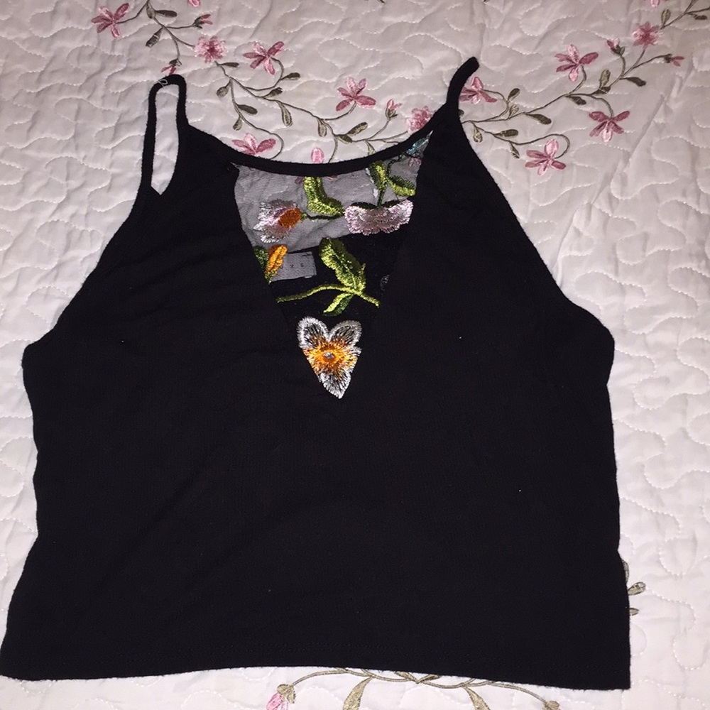 Black flowered crop top